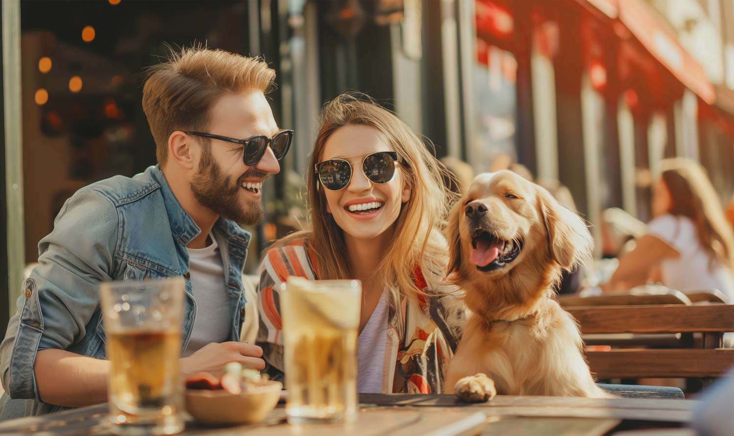 Couple and Puppy at Lunch