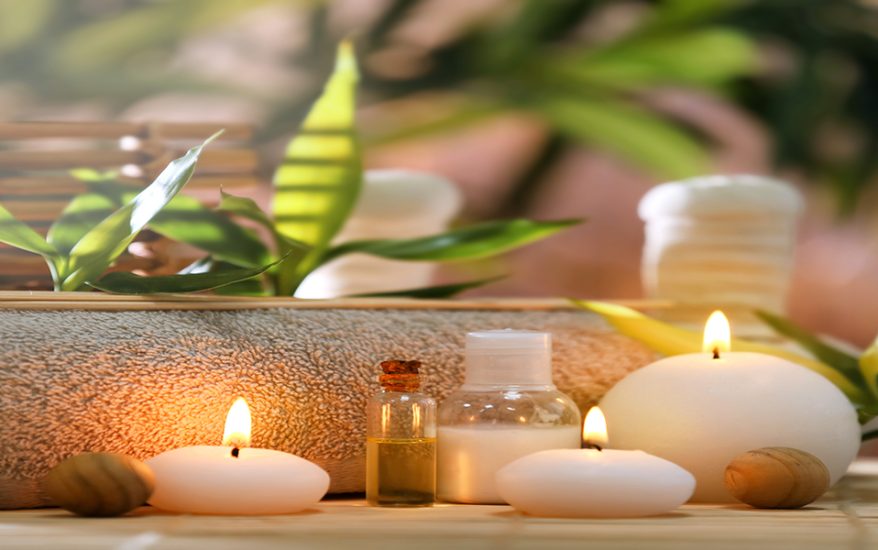 Beautiful spa composition on bamboo mat