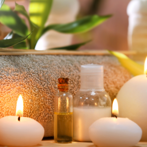 Beautiful spa composition on bamboo mat