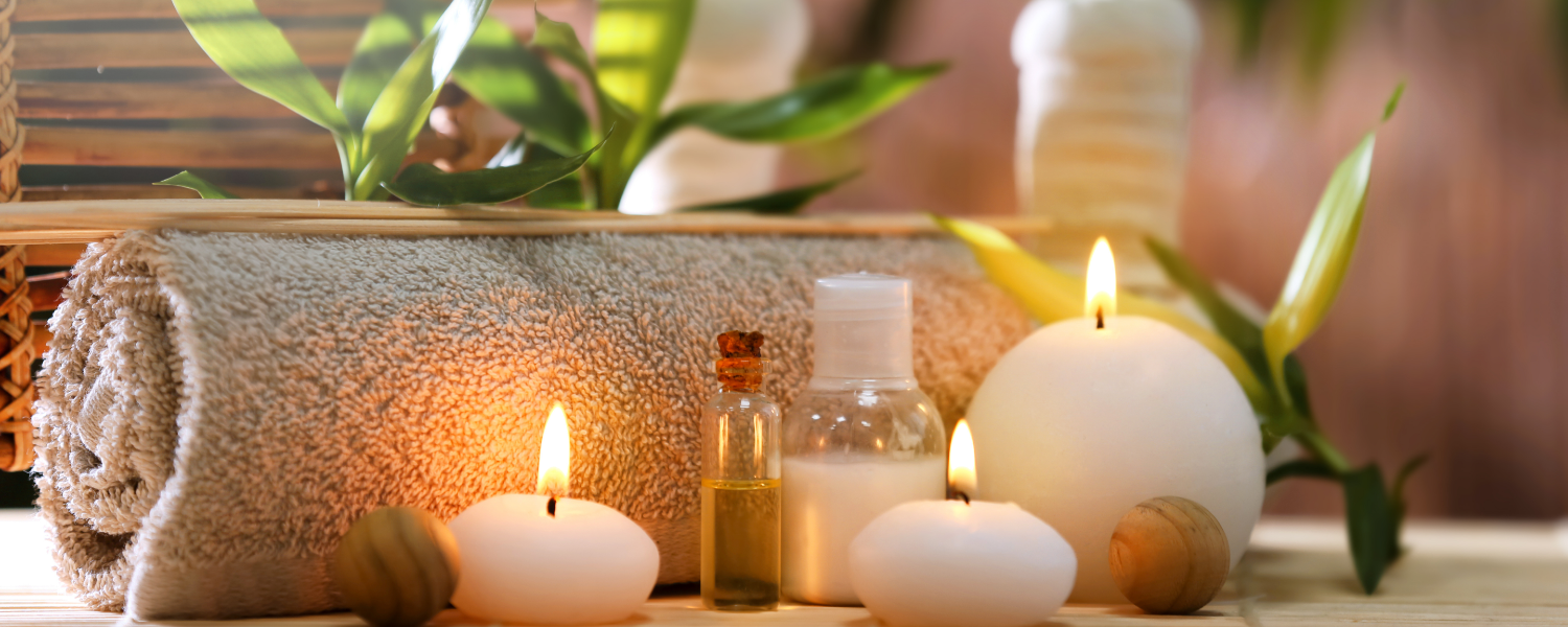 Beautiful spa composition on bamboo mat