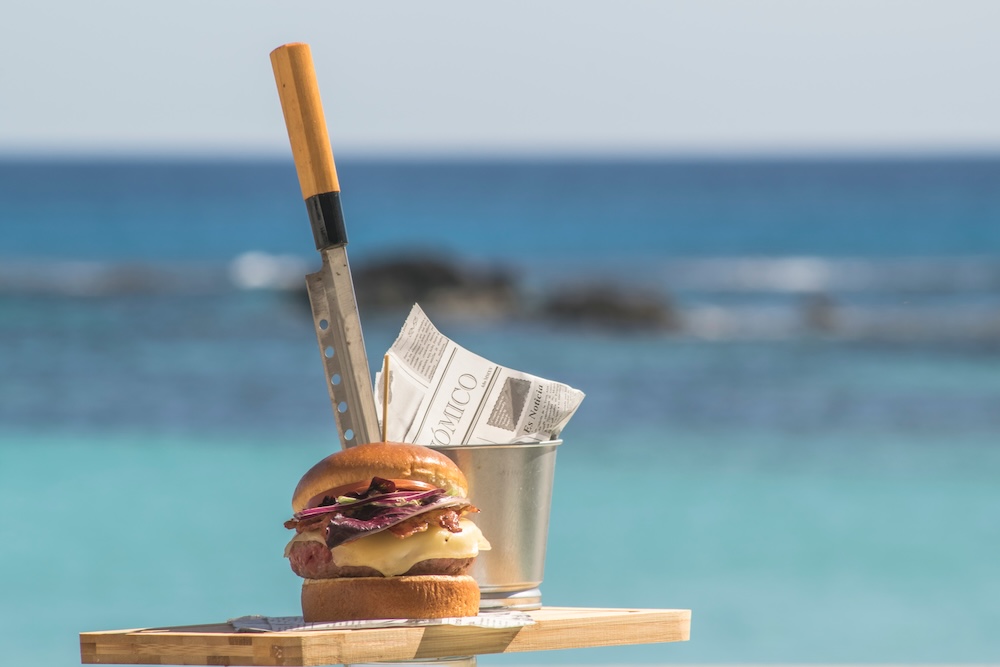 Burger in front of beachfront