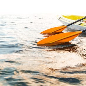 Cropped image of a young couple kayaking