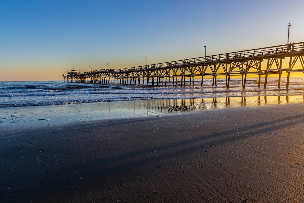 Sunset on Cherry Grove Beach and Pier, Mytrle Beach, South Carolina, USA