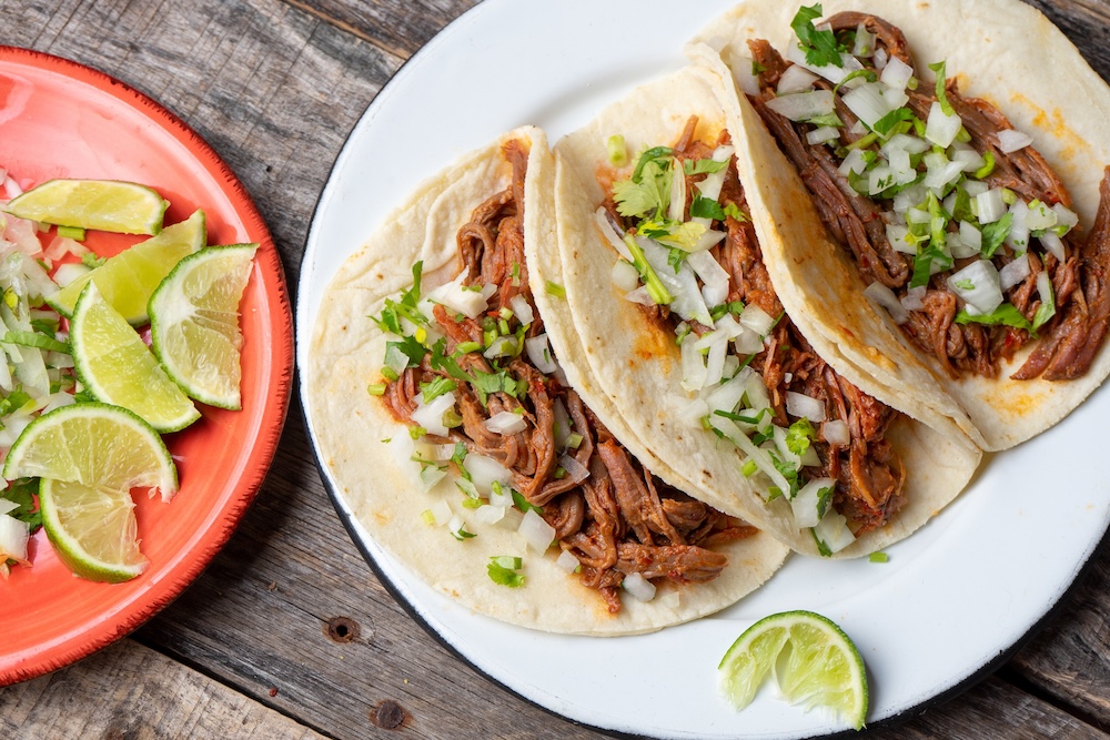 Traditional mexican beef barbacoa tacos