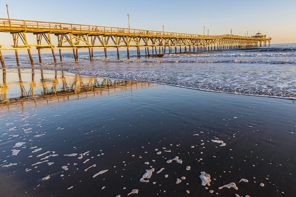 Sunset on Cherry Grove Beach and Pier, Mytrle Beach, South Carolina, USA